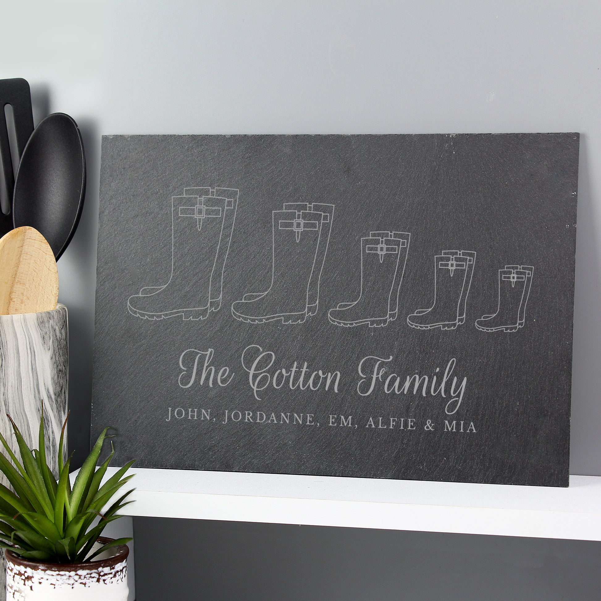 Personalised Welly Boot Family of Five Slate from Heartfelt Gifts
