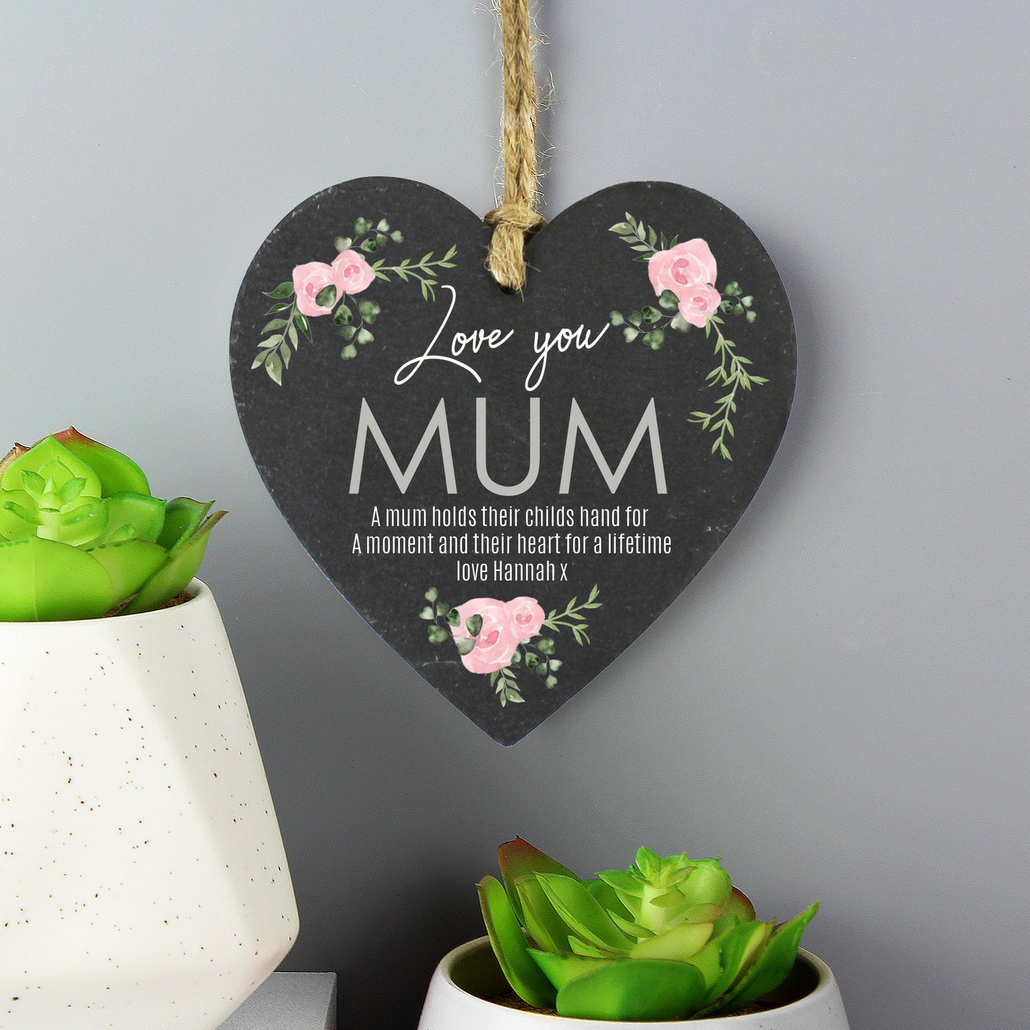 Personalised Abstract Rose Printed Slate Heart Decoration from Heartfelt Gifts