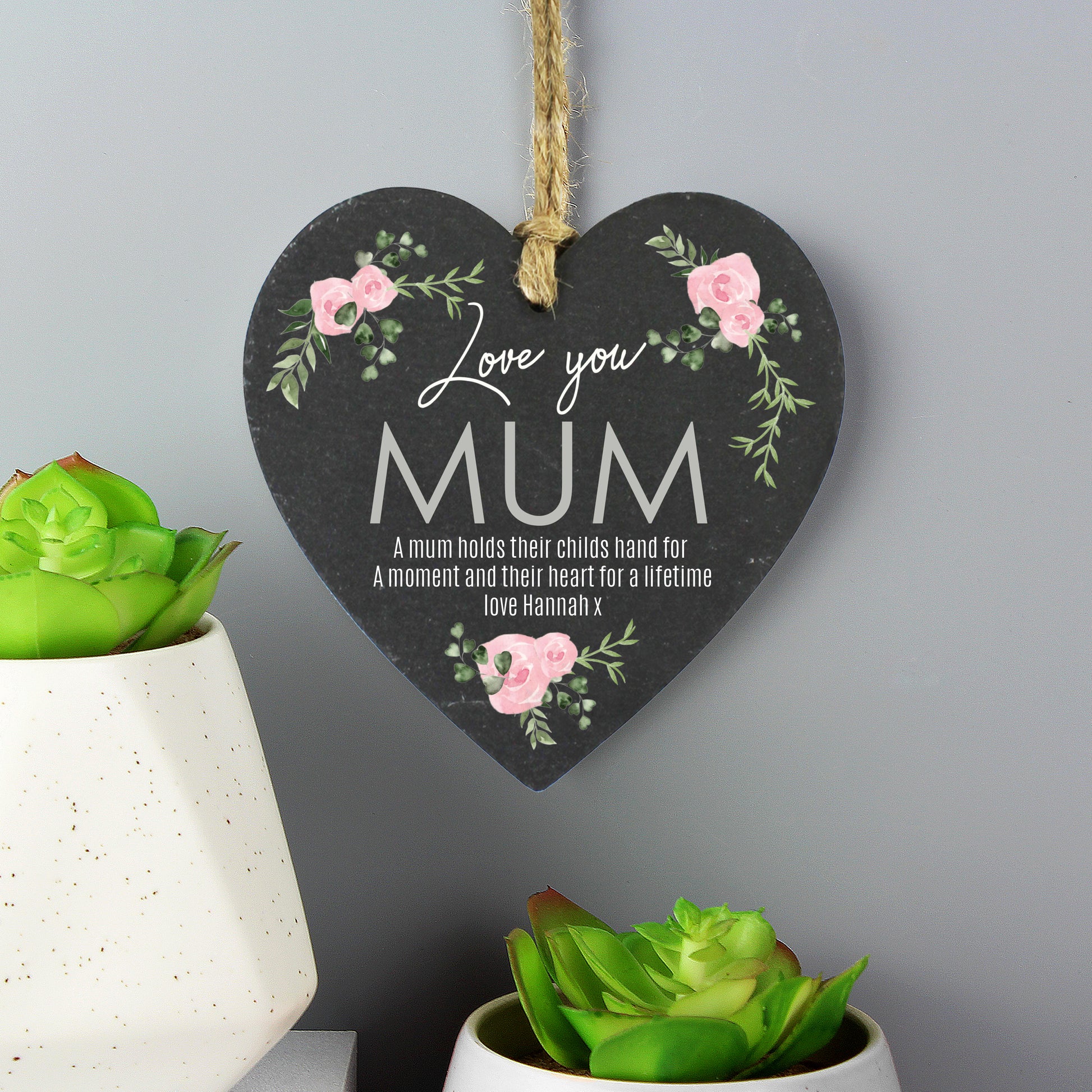 Personalised Abstract Rose Printed Slate Heart Decoration from Heartfelt Gifts