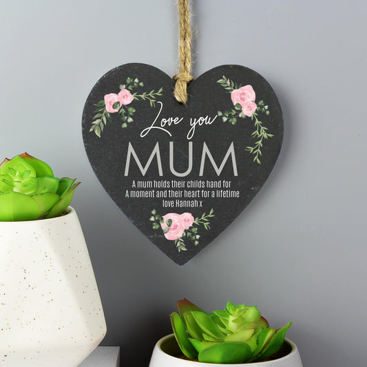 Personalised Abstract Rose Printed Slate Heart Decoration from Heartfelt Gifts