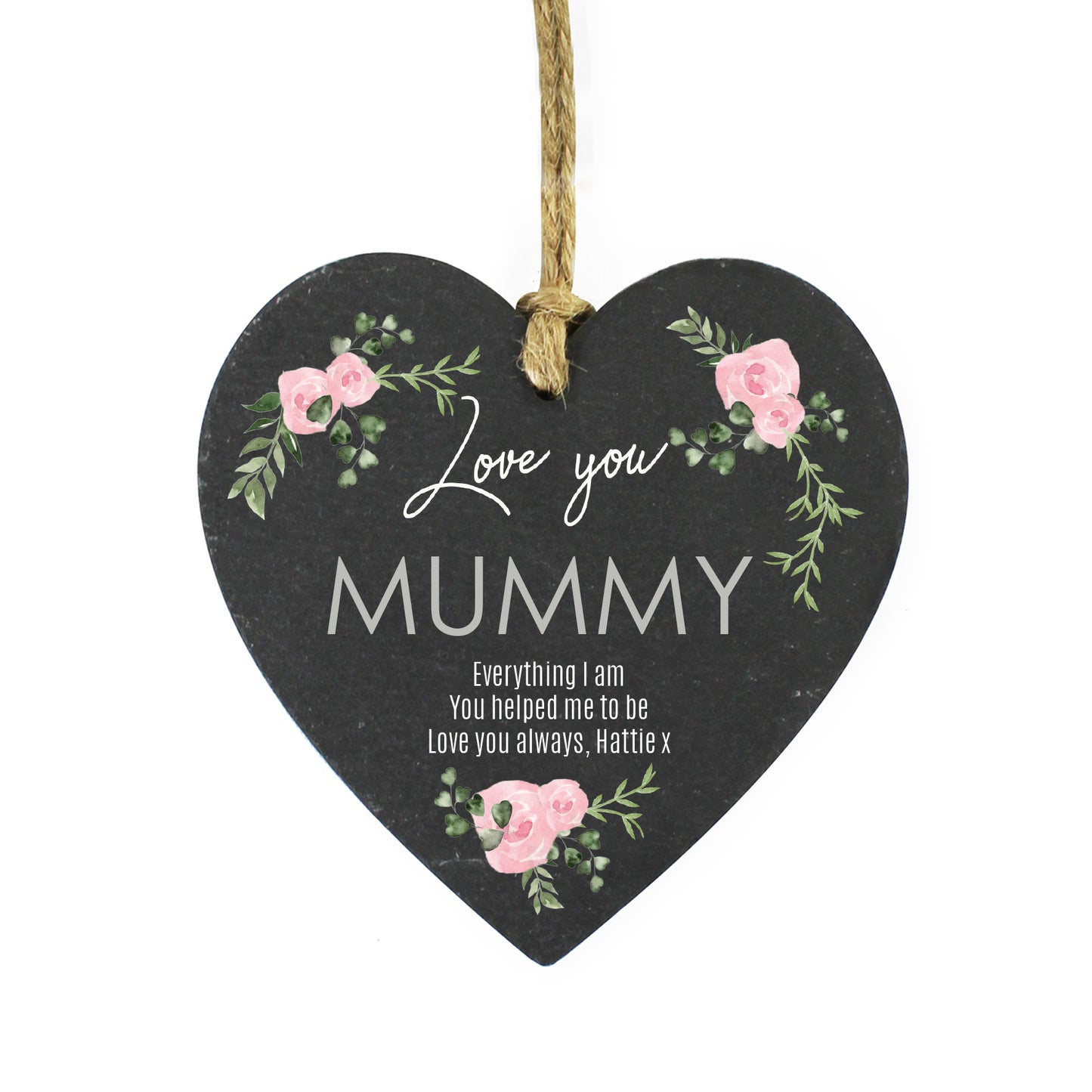Personalised Abstract Rose Printed Slate Heart Decoration - image 2