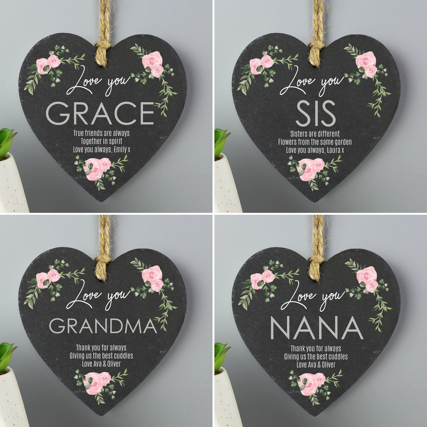 Personalised Abstract Rose Printed Slate Heart Decoration - image 3