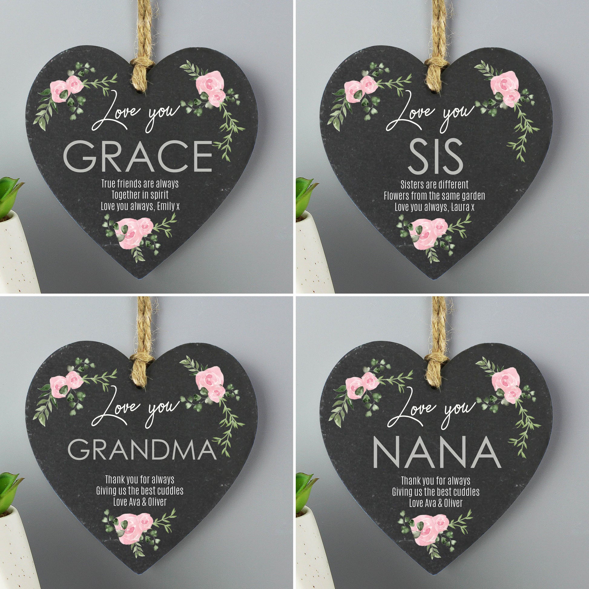 Personalised Abstract Rose Printed Slate Heart Decoration - image 3