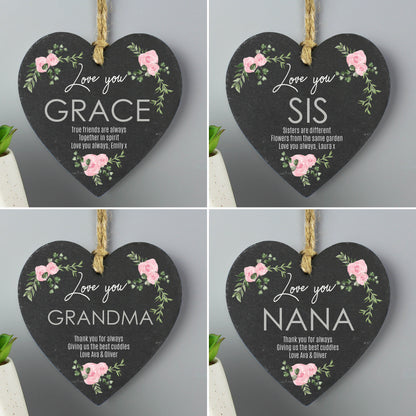 Personalised Abstract Rose Printed Slate Heart Decoration - image 3