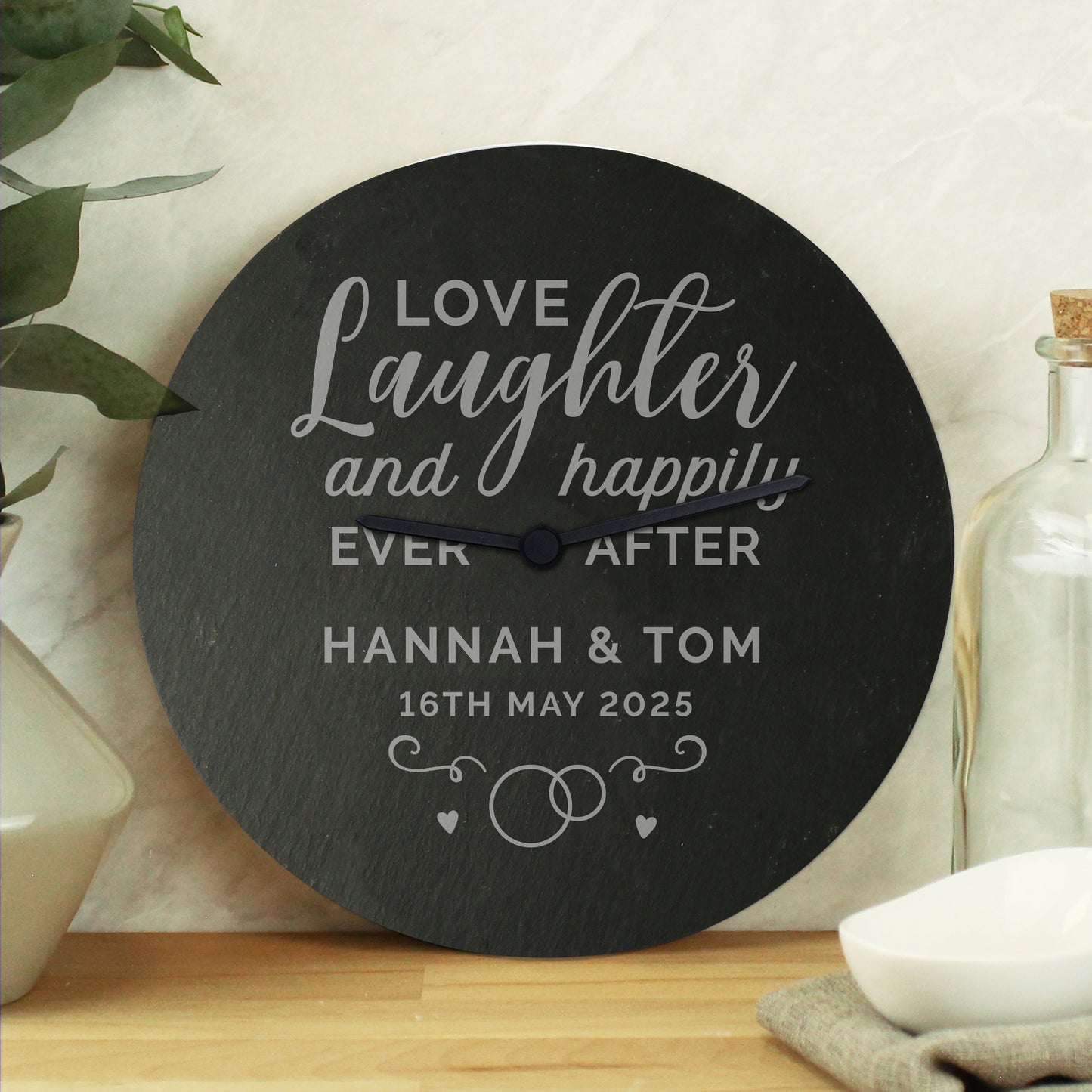 Personalised Love Laughter Slate Clock from Heartfelt Gifts