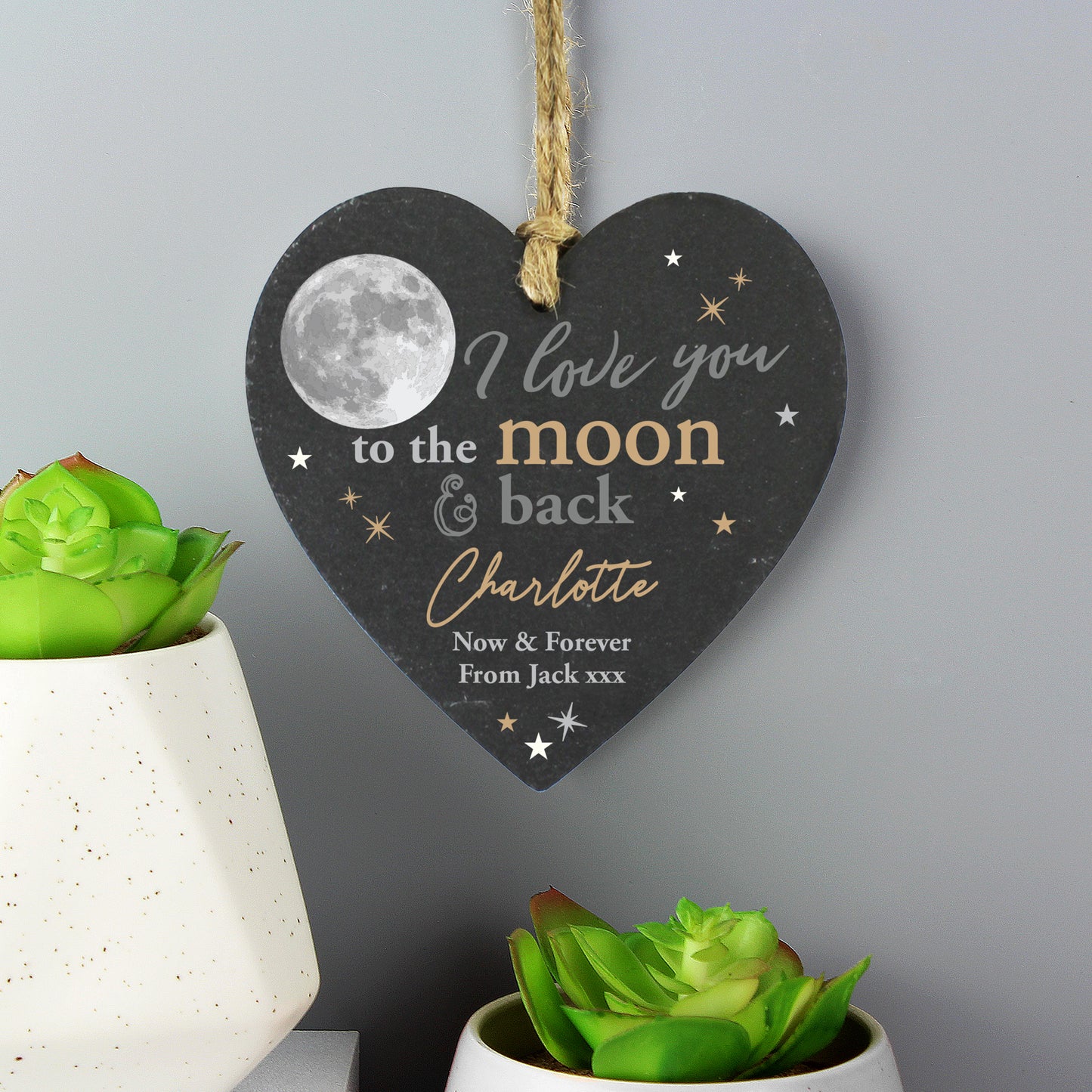Personalised Moon and Back Slate Heart Decoration from Heartfelt Gifts