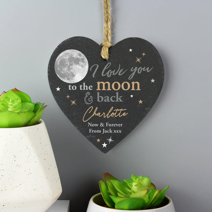 Personalised Moon and Back Slate Heart Decoration from Heartfelt Gifts