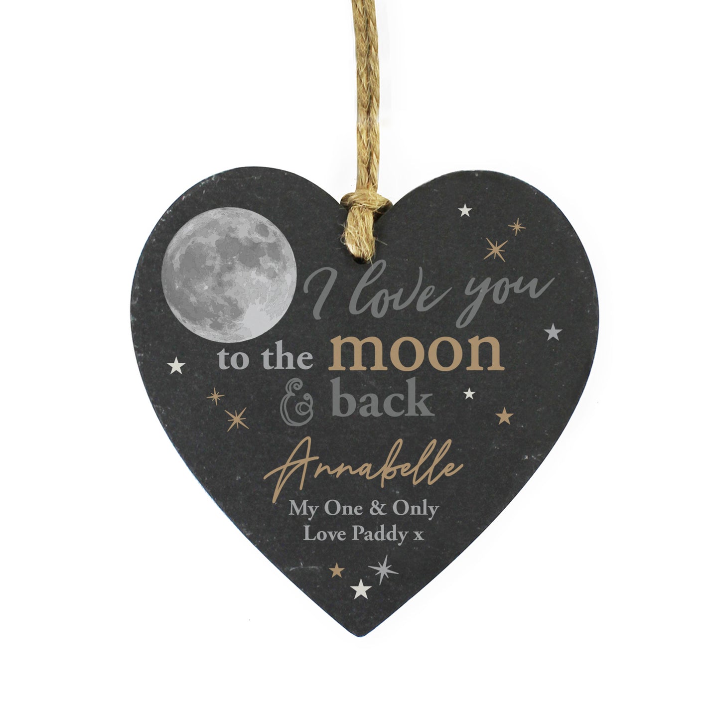 Personalised Moon and Back Slate Heart Decoration - image 5