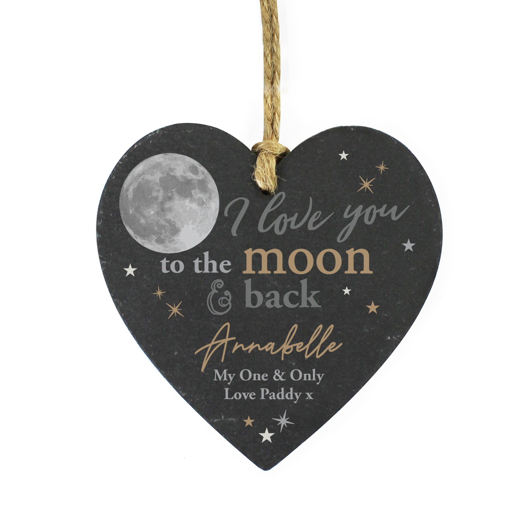 Personalised Moon and Back Slate Heart Decoration - image 5
