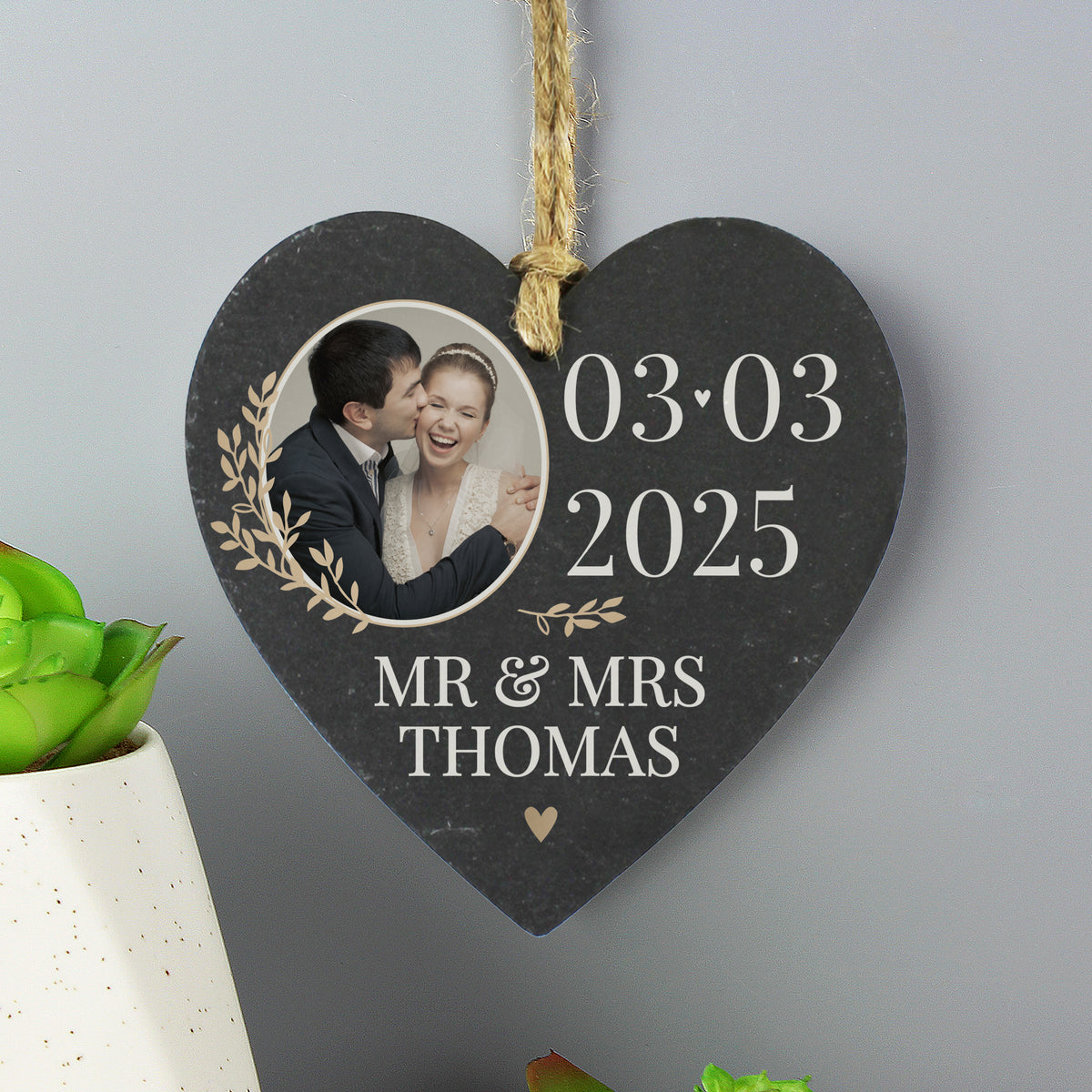 Personalised Large Date Photo Upload Slate Heart Decoration from Heartfelt Gifts
