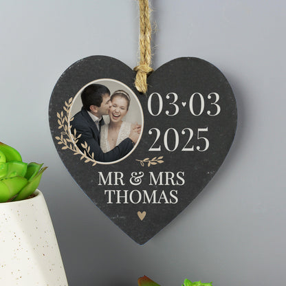 Personalised Large Date Photo Upload Slate Heart Decoration from Heartfelt Gifts