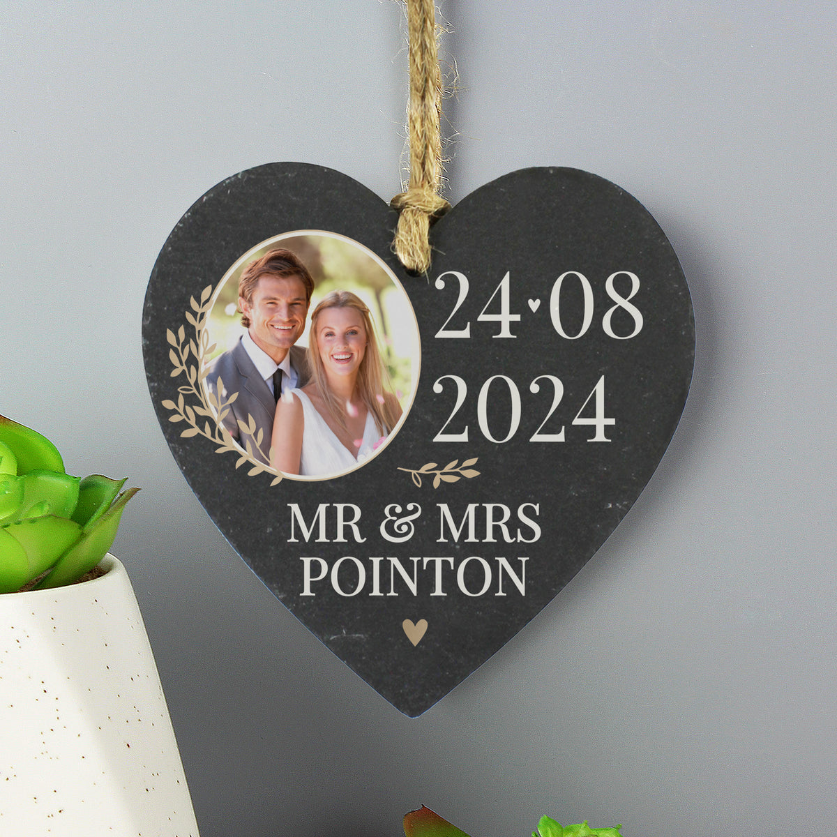 Personalised Large Date Photo Upload Slate Heart Decoration - image 2