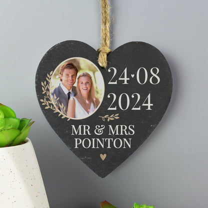 Personalised Large Date Photo Upload Slate Heart Decoration - image 2