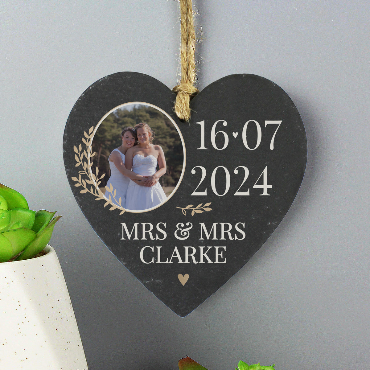 Personalised Large Date Photo Upload Slate Heart Decoration - image 3