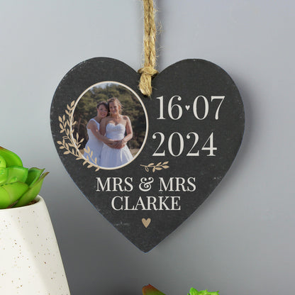 Personalised Large Date Photo Upload Slate Heart Decoration - image 3