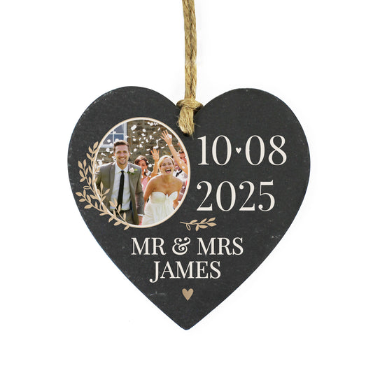 Personalised Large Date Photo Upload Slate Heart Decoration - image 5