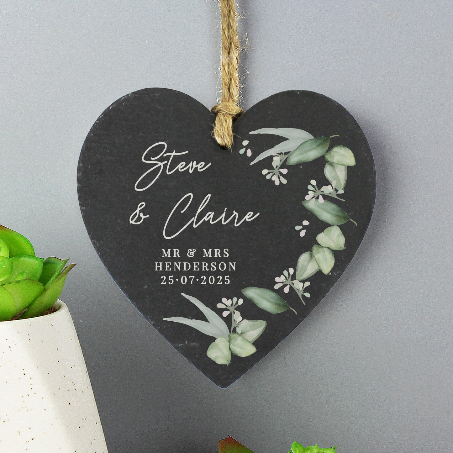 Personalised Botanical Slate Heart Decoration - image 3