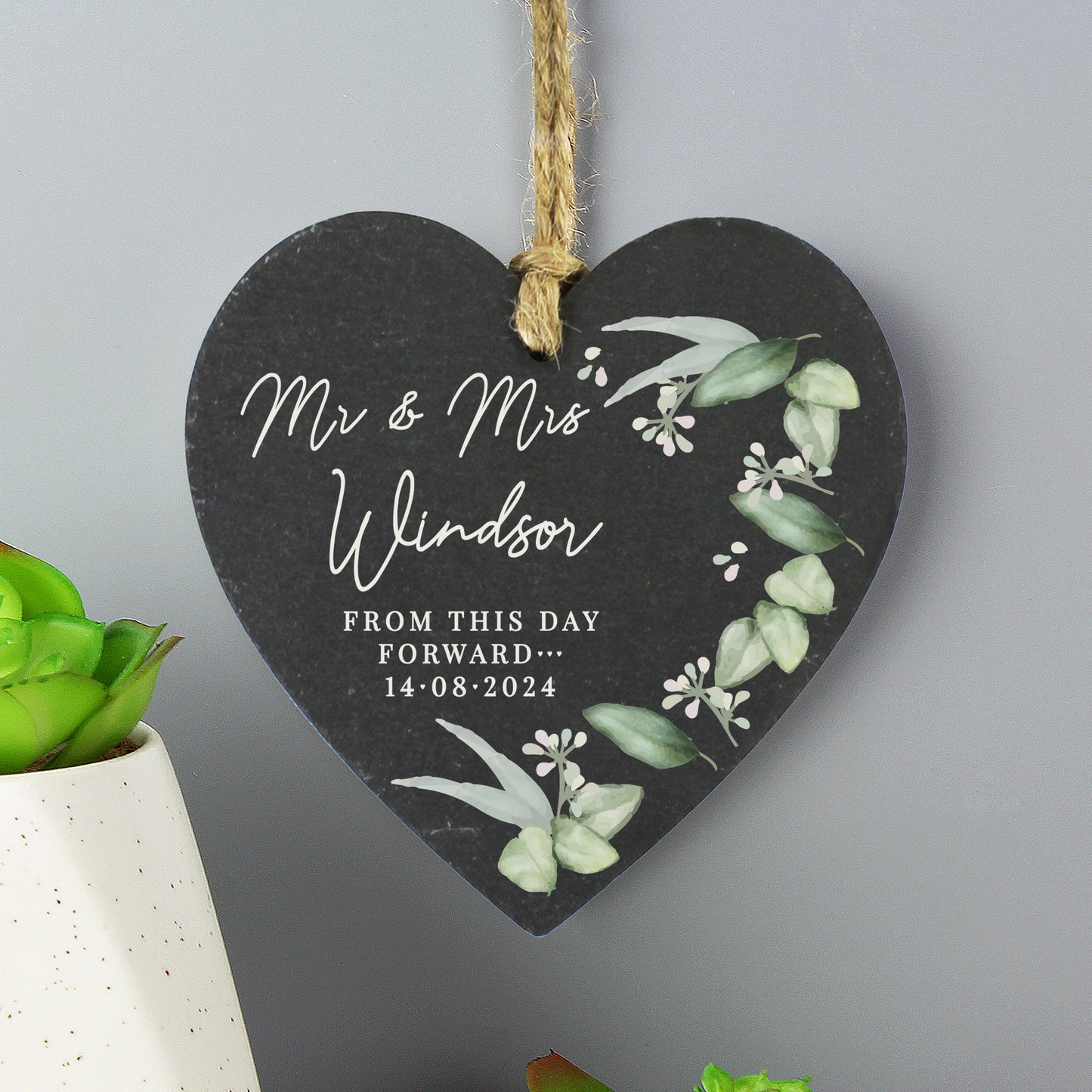 Personalised Botanical Slate Heart Decoration - image 4