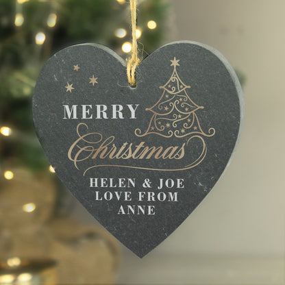 Personalised Gold Christmas Slate Heart Ornament from Heartfelt Gifts