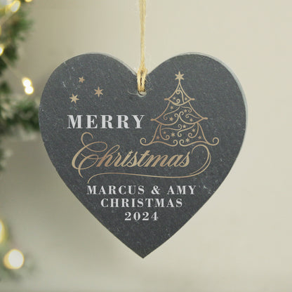 Personalised Gold Christmas Slate Heart Ornament - image 2