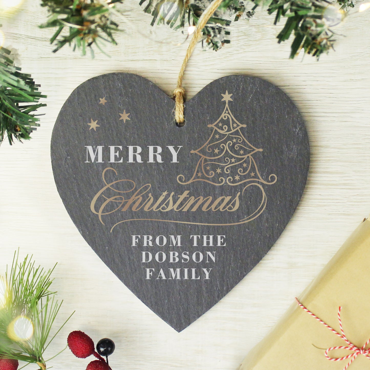 Personalised Gold Christmas Slate Heart Ornament - image 3