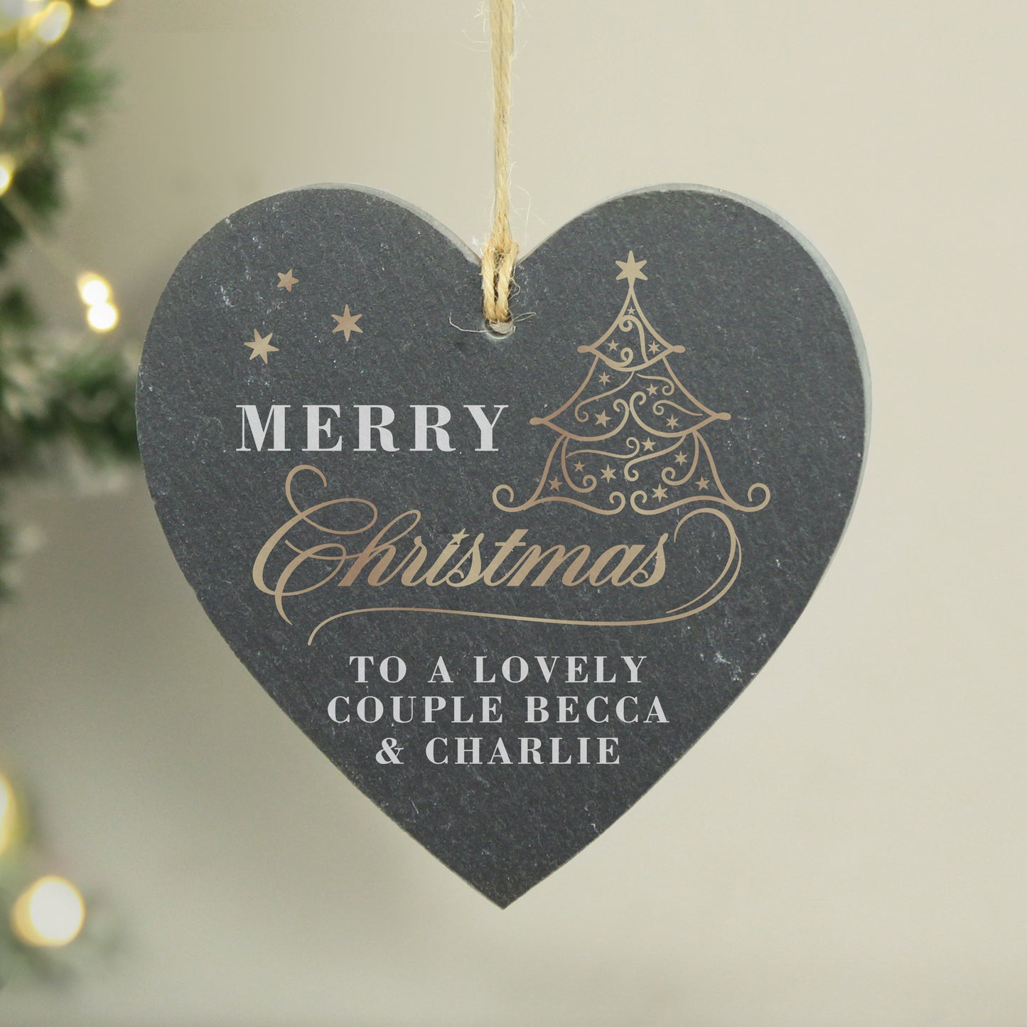 Personalised Gold Christmas Slate Heart Ornament - image 4