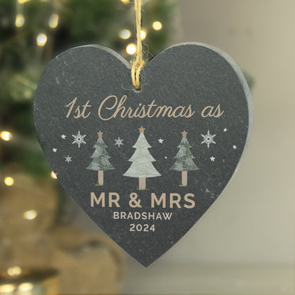 Personalised Christmas Tree Slate Heart Ornament - image 2