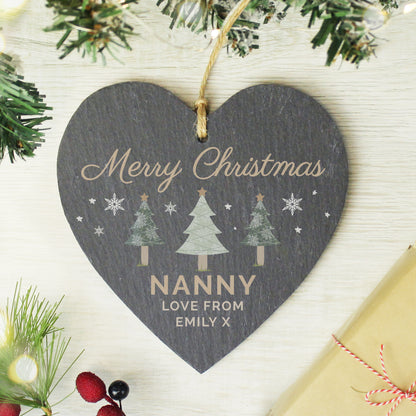 Personalised Christmas Tree Slate Heart Ornament - image 3