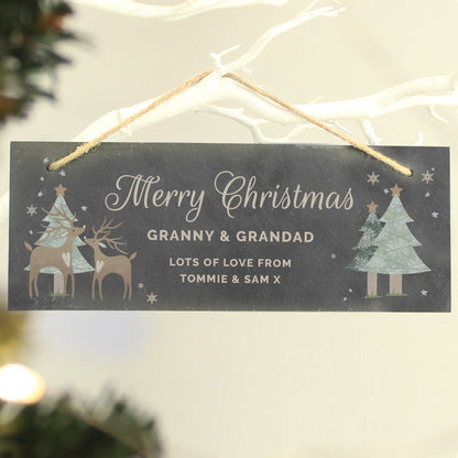 Personalised Christmas Reindeer Hanging Slate Plaque from Heartfelt Gifts