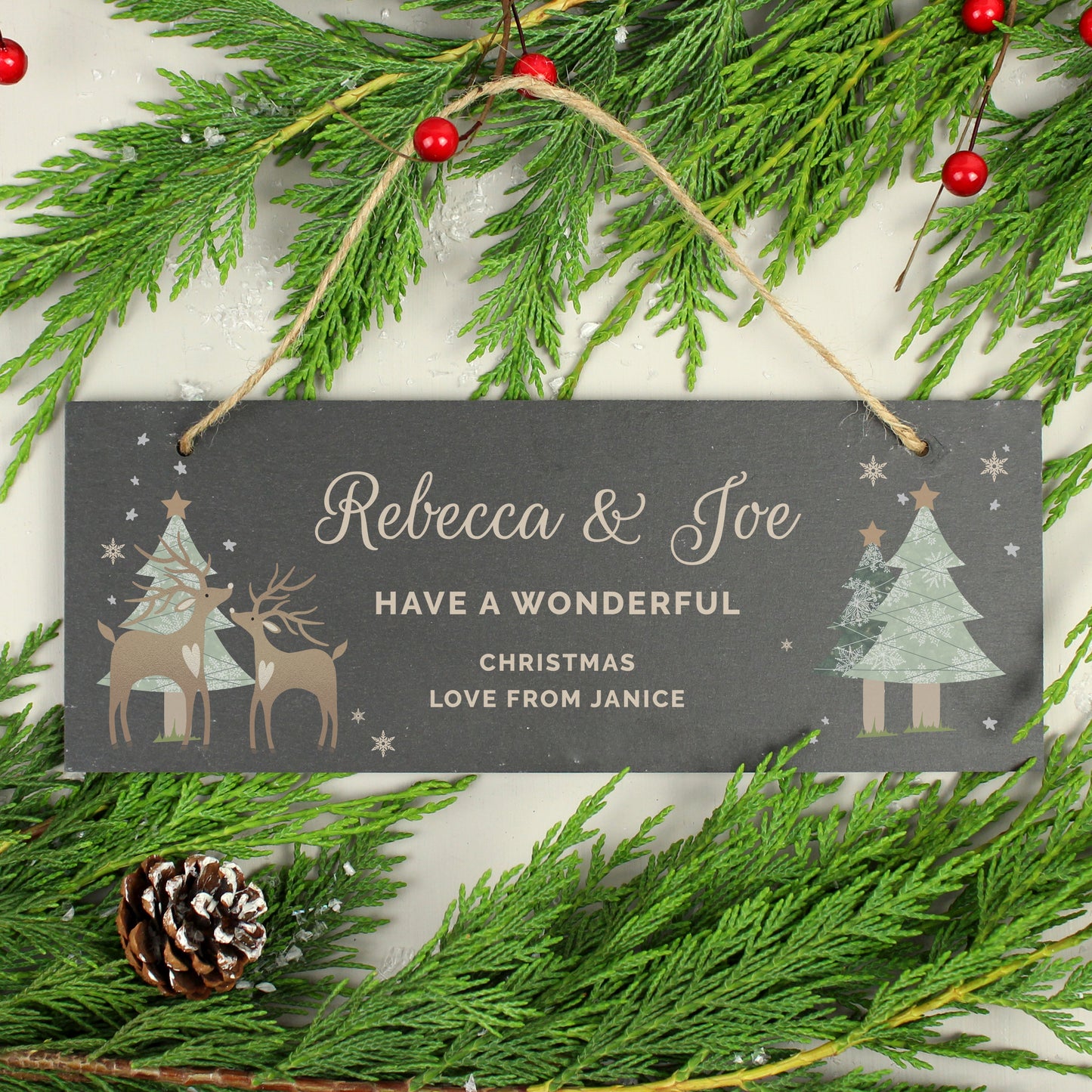 Personalised Christmas Reindeer Hanging Slate Plaque - image 2
