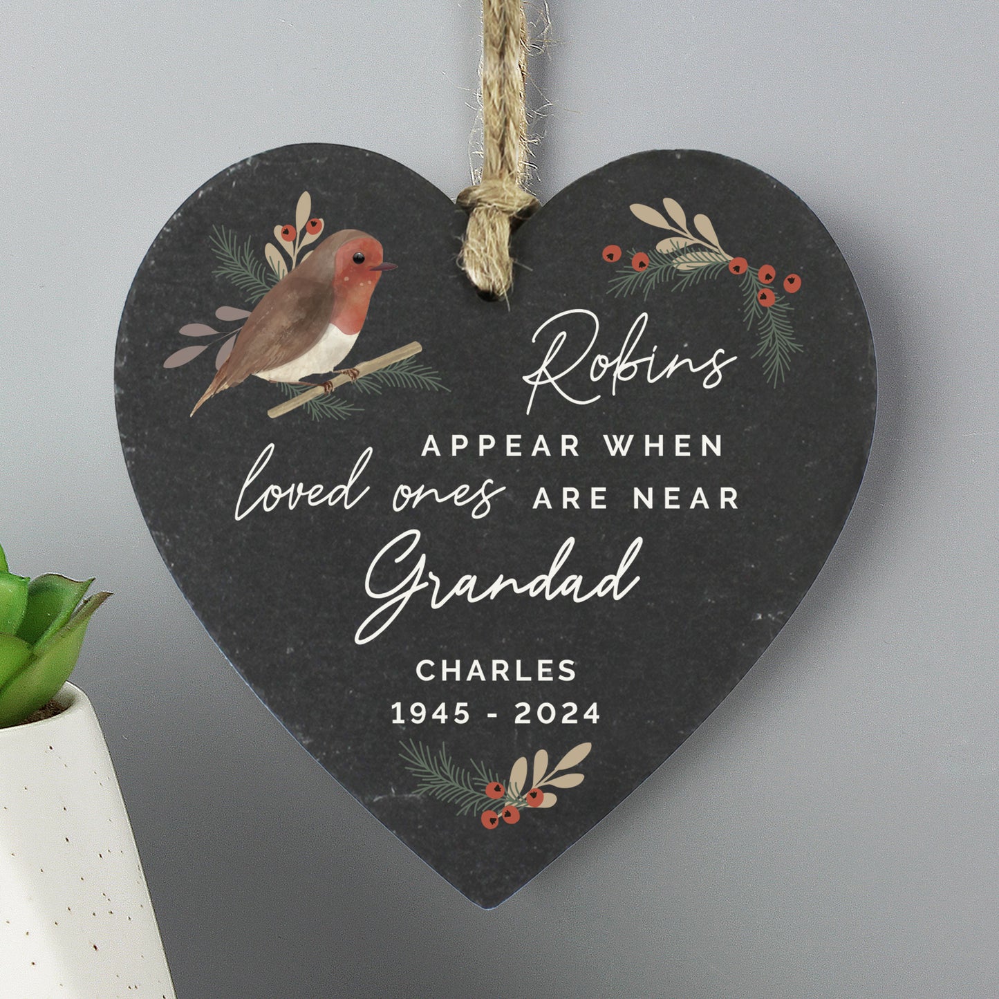 Personalised Memorial Robins Appear Slate Heart - image 3