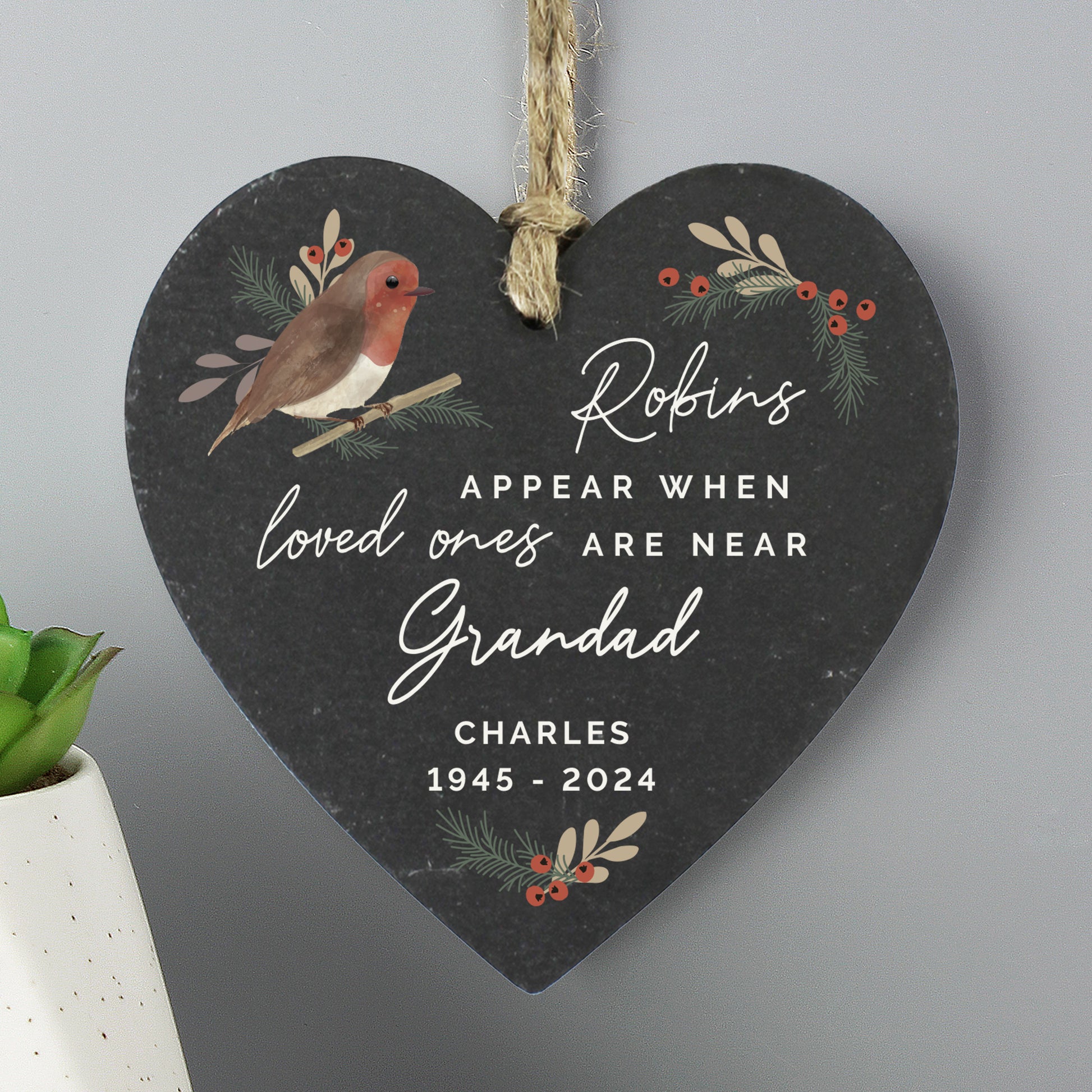 Personalised Memorial Robins Appear Slate Heart - image 3