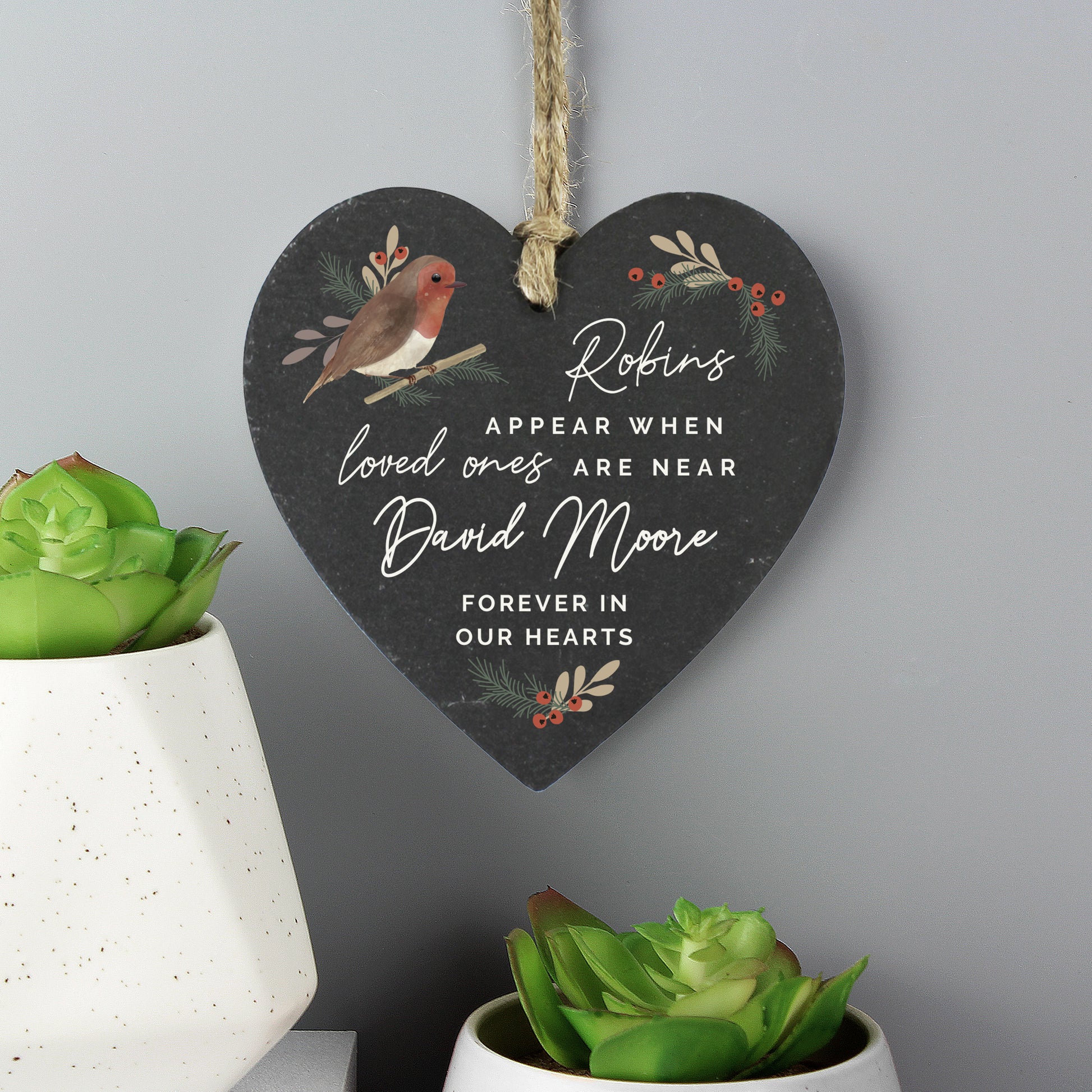 Personalised Memorial Robins Appear Slate Heart - image 4