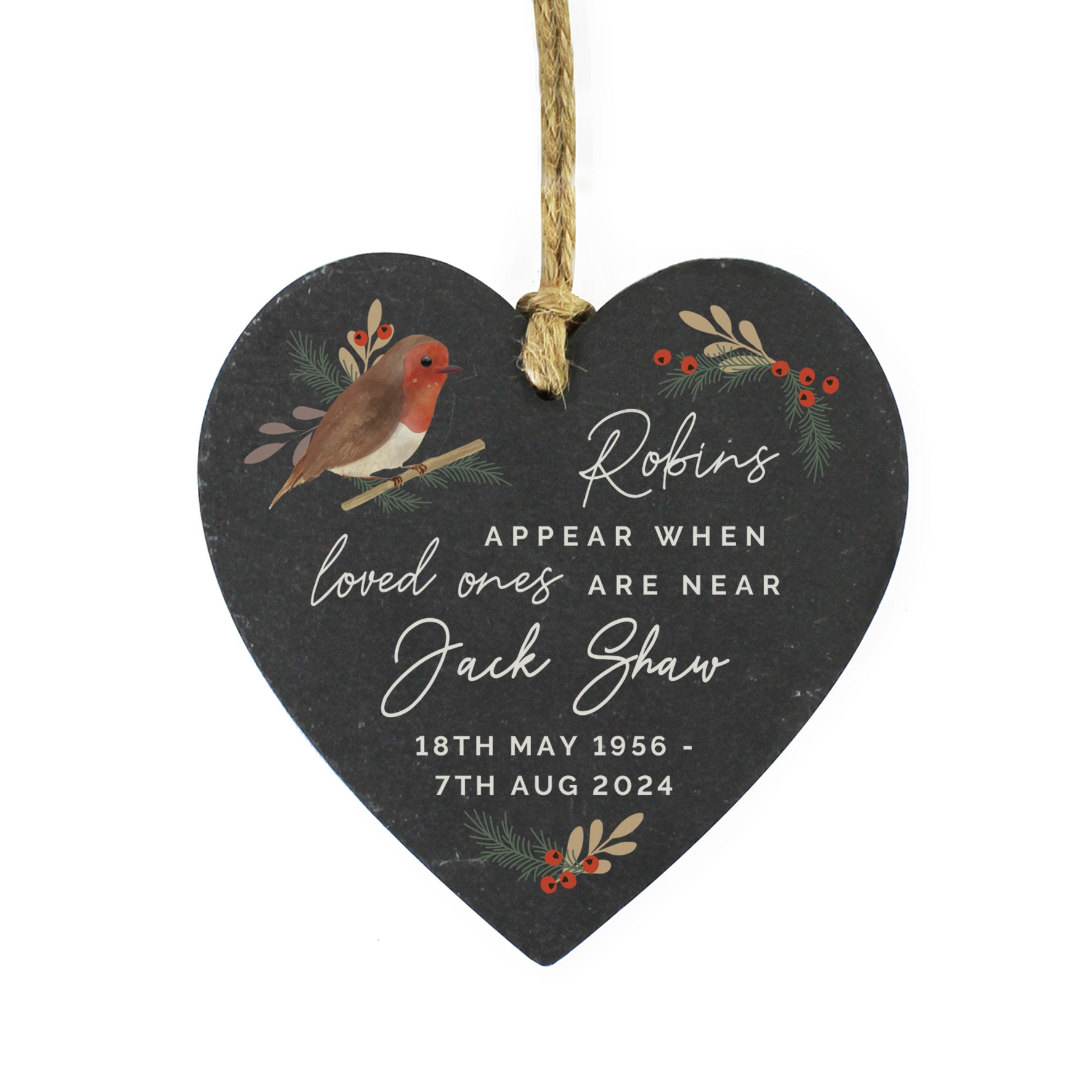 Personalised Memorial Robins Appear Slate Heart - image 5