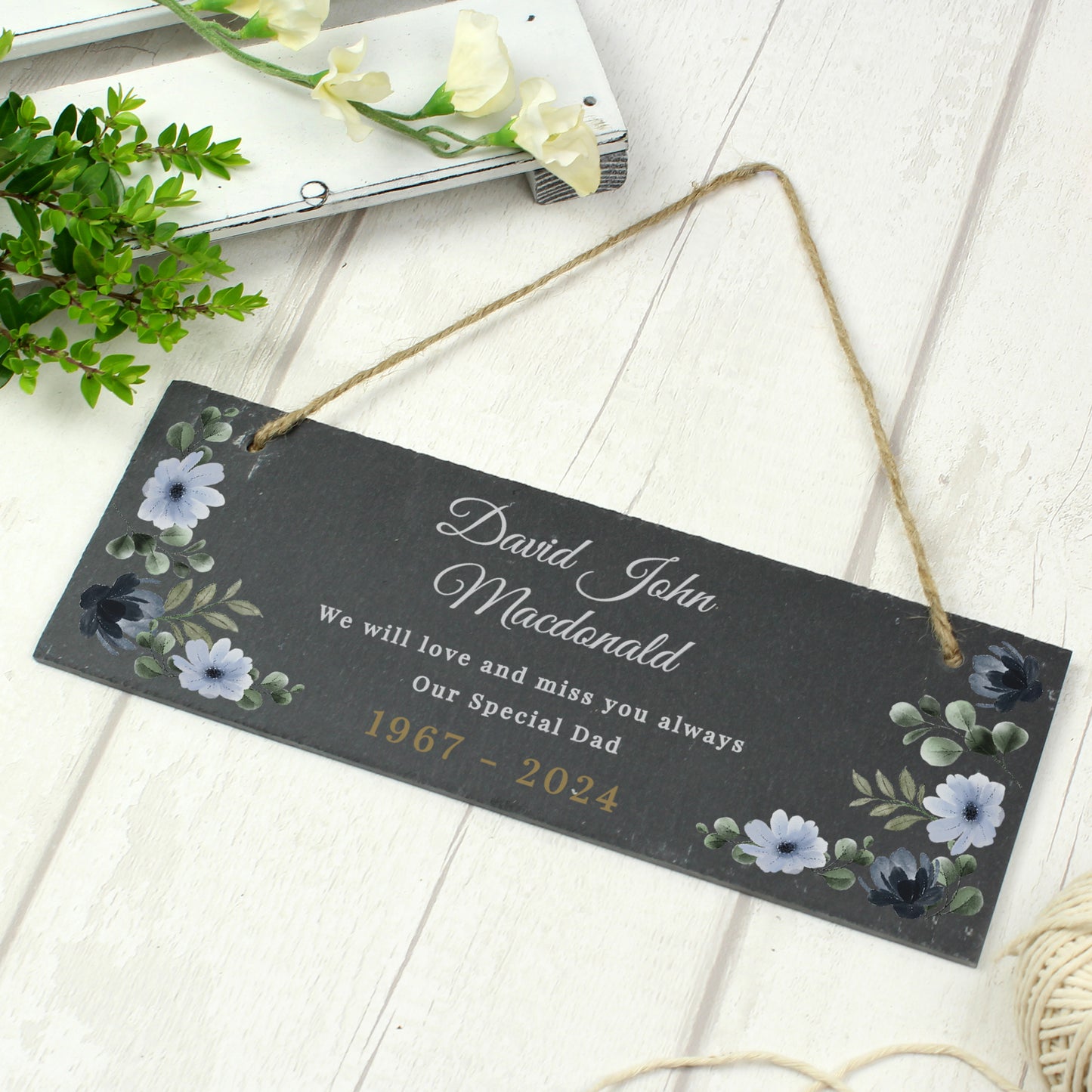 Personalised Memorial Floral Slate Hanging Ornament - image 2