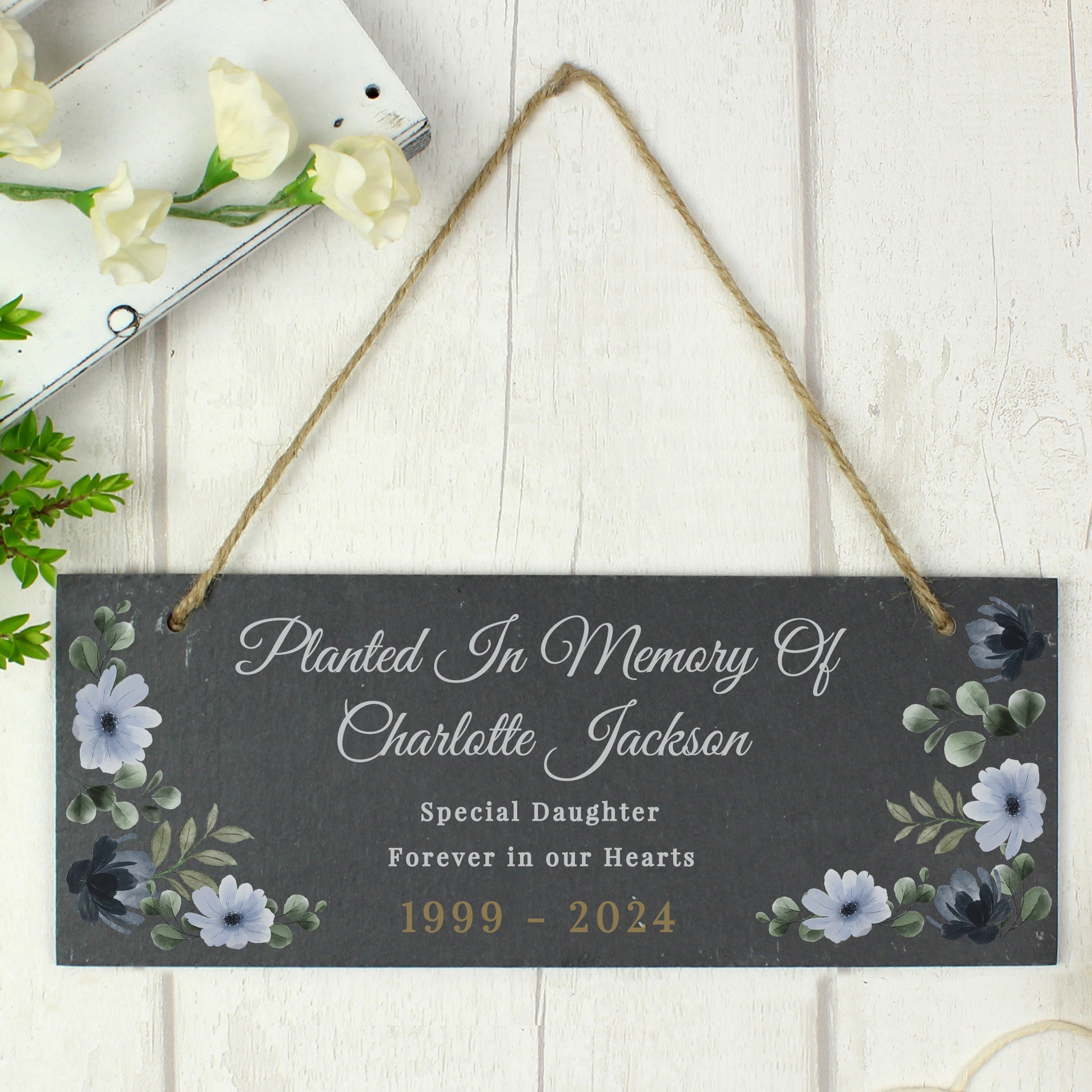 Personalised Memorial Floral Slate Hanging Ornament - image 3