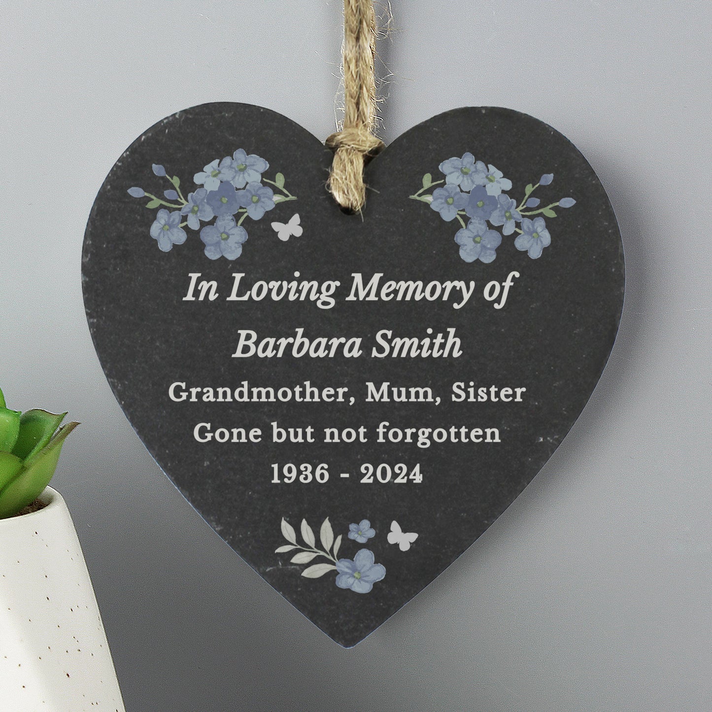 Personalised Memorial Forget Me Not Slate Heart from Heartfelt Gifts