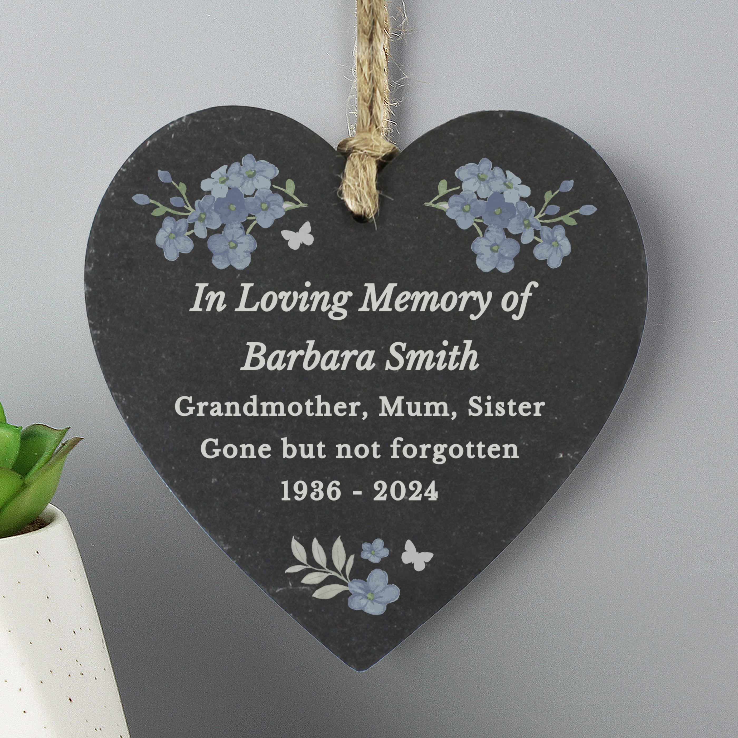 Personalised Memorial Forget Me Not Slate Heart from Heartfelt Gifts