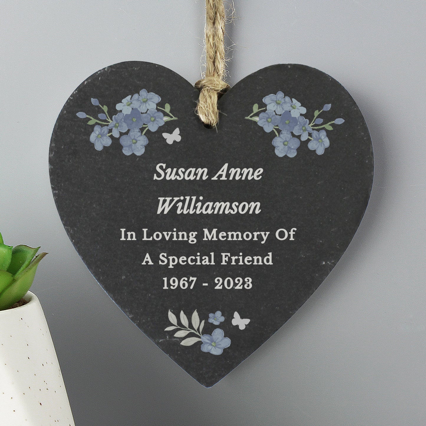 Personalised Memorial Forget Me Not Slate Heart - image 2
