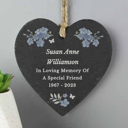 Personalised Memorial Forget Me Not Slate Heart - image 2