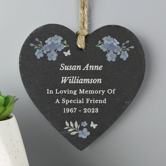 Personalised Memorial Forget Me Not Slate Heart - image 2