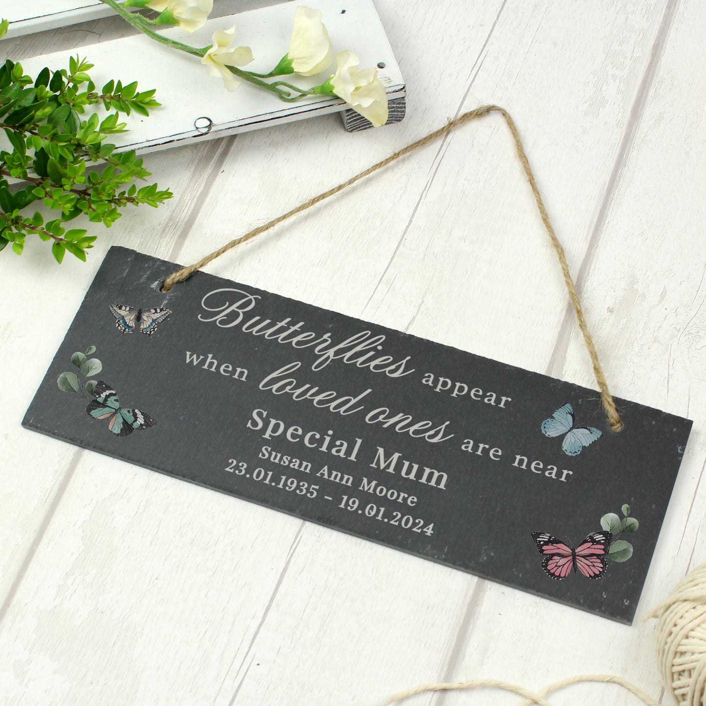 Personalised Memorial Butterflies Appear Slate Hanging Ornament - image 2