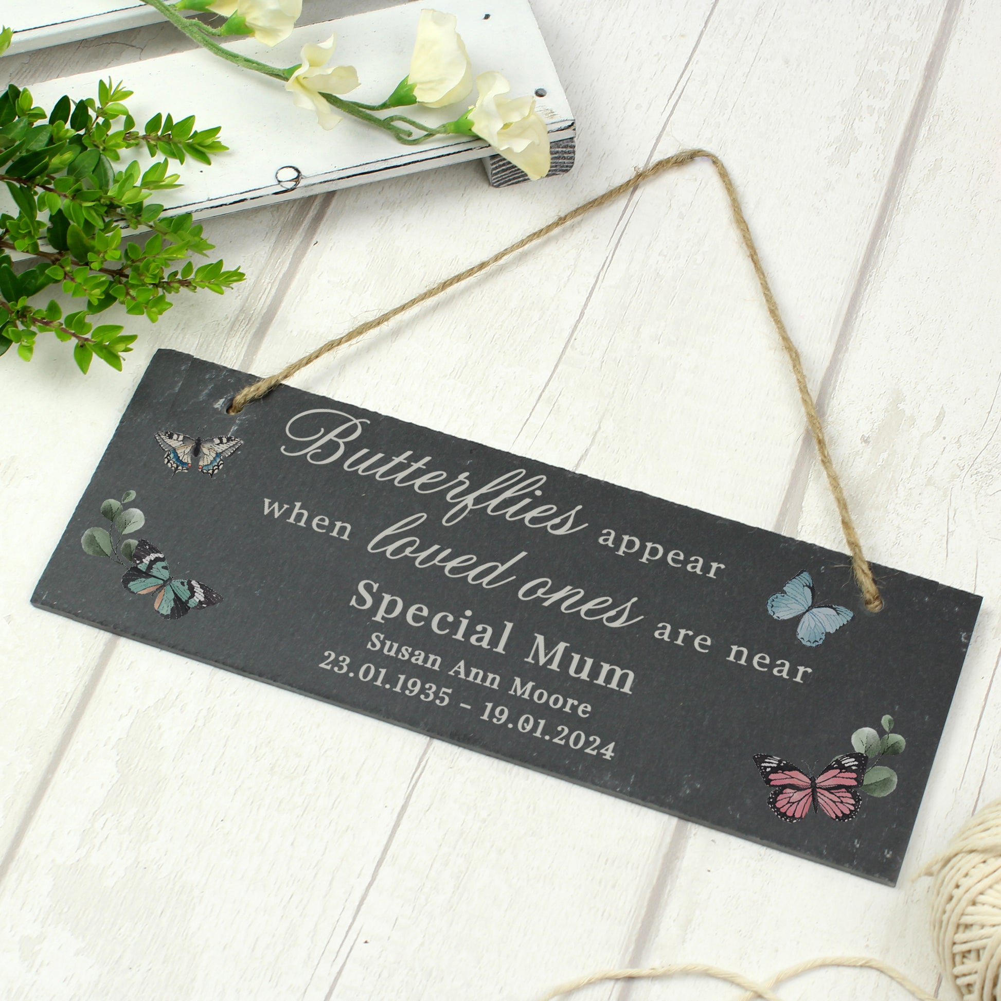 Personalised Memorial Butterflies Appear Slate Hanging Ornament - image 2
