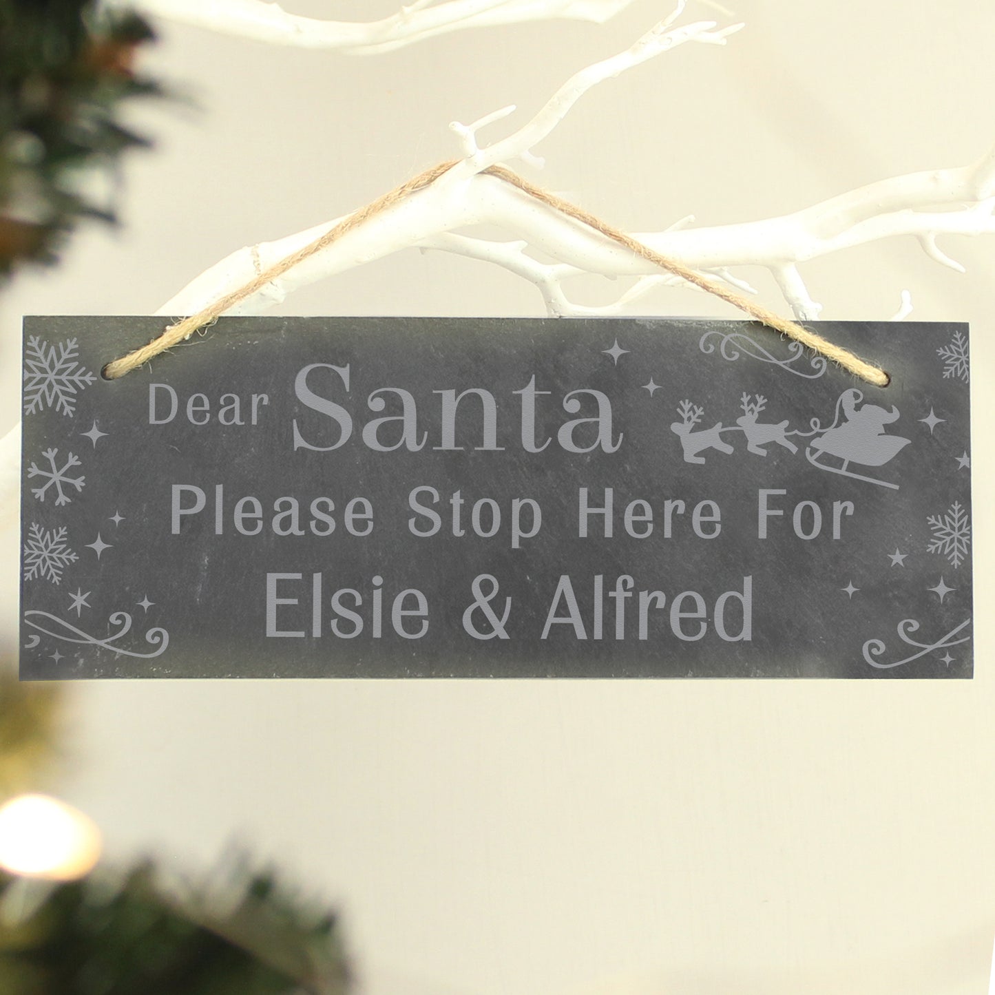 Personalised Santa Please Stop Here... Hanging Slate Sign from Heartfelt Gifts