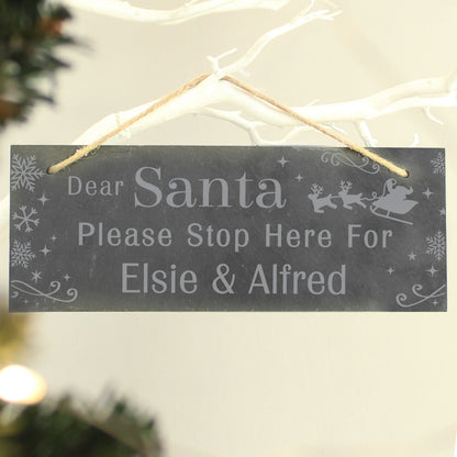 Personalised Santa Please Stop Here... Hanging Slate Sign from Heartfelt Gifts