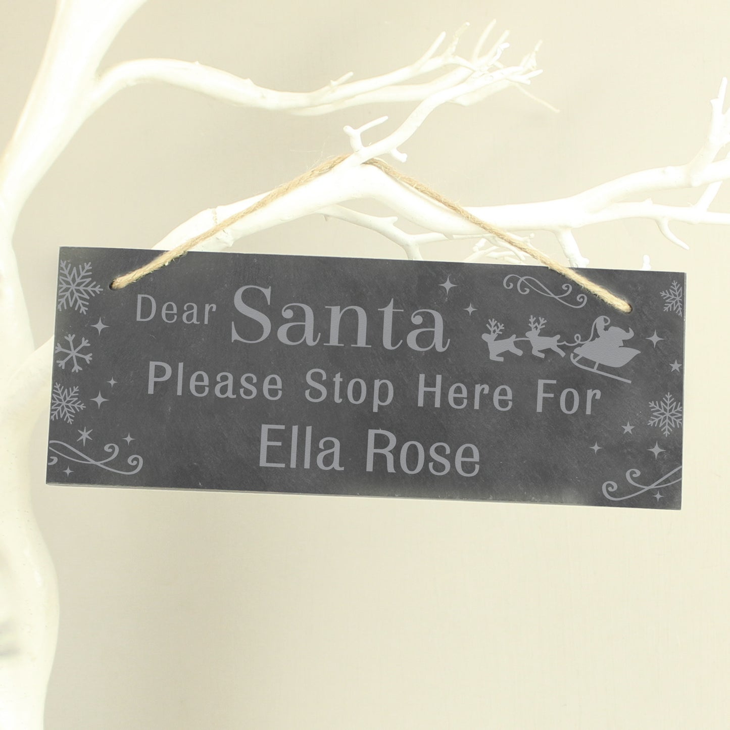 Personalised Santa Please Stop Here... Hanging Slate Sign - image 2