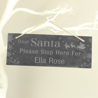 Personalised Santa Please Stop Here... Hanging Slate Sign - image 2