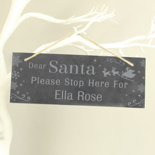 Personalised Santa Please Stop Here... Hanging Slate Sign - image 2