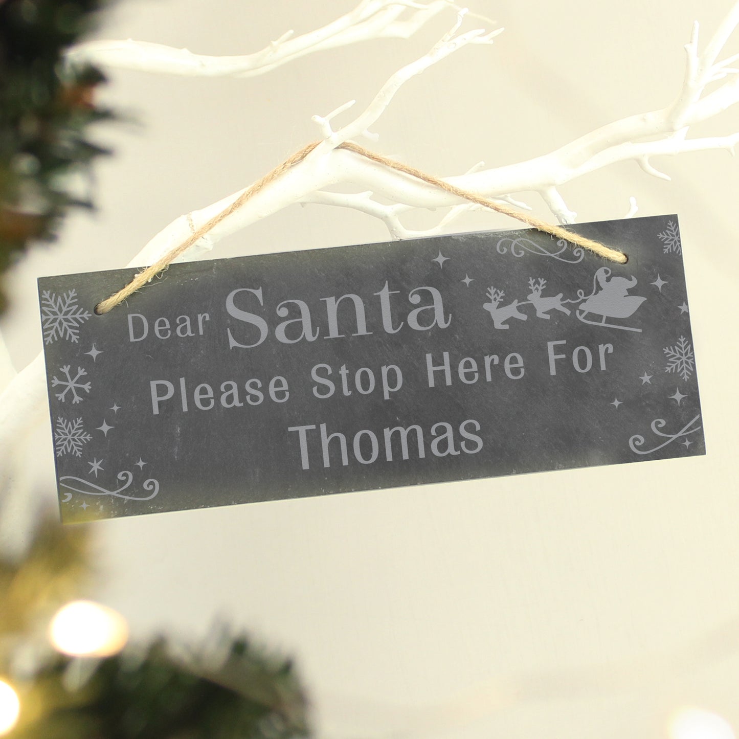 Personalised Santa Please Stop Here... Hanging Slate Sign - image 3