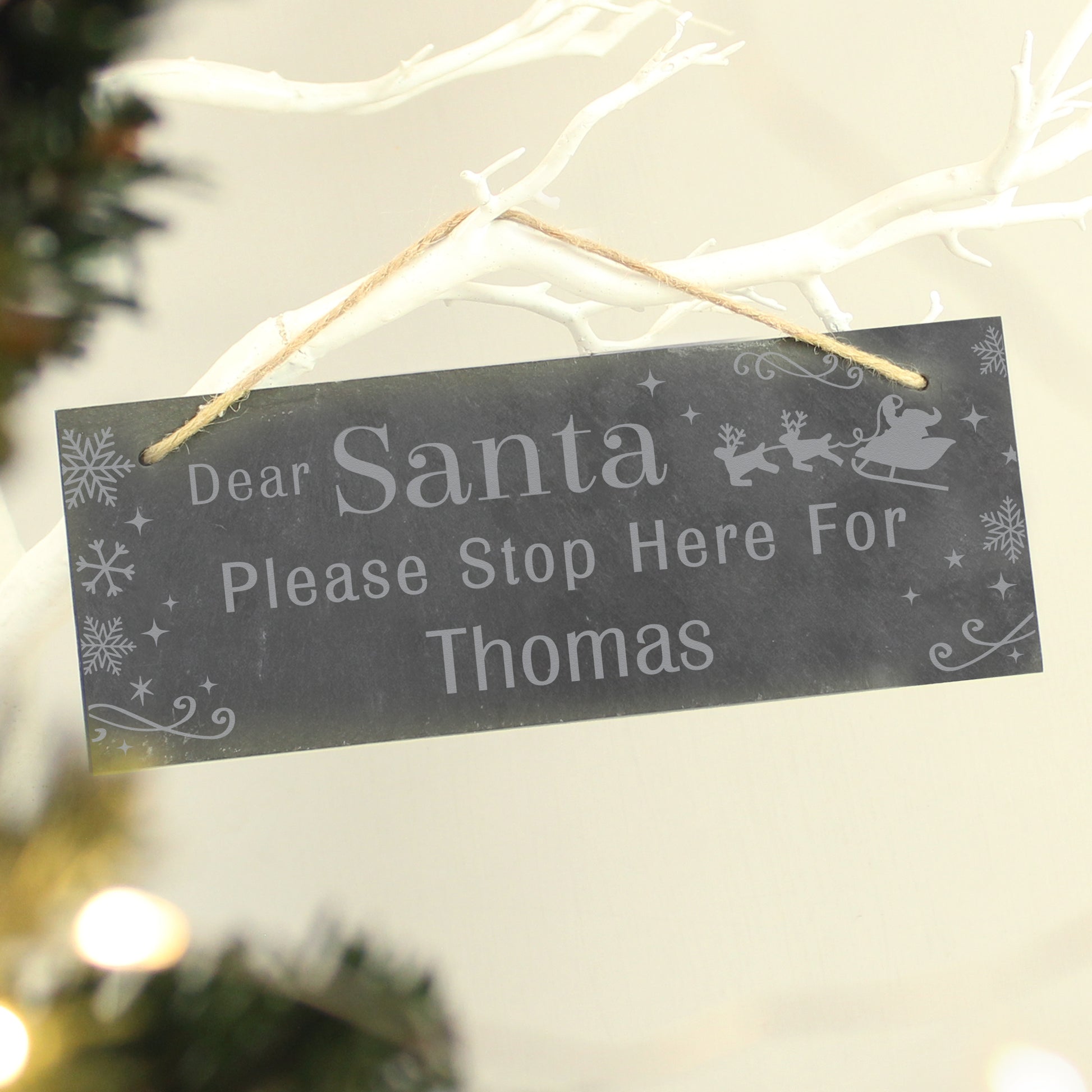 Personalised Santa Please Stop Here... Hanging Slate Sign - image 3